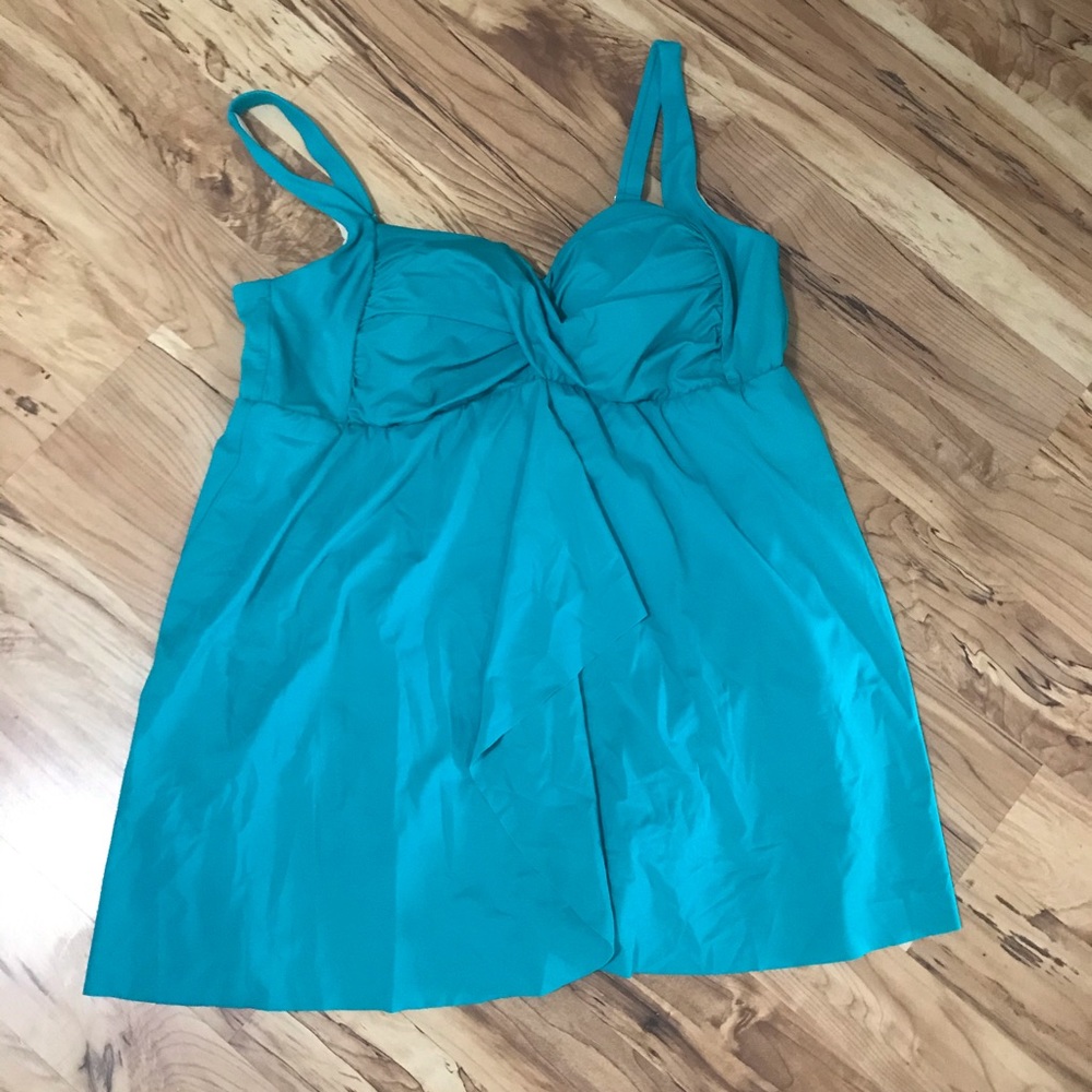 Catherine’s teal one piece swim suit